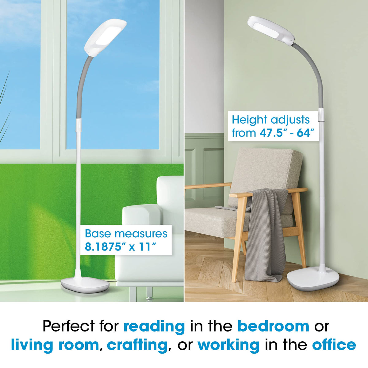 OttLite touch-control top switch offers seamless brightness changes for late-night reading.