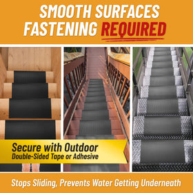 Outdoor stairs with Ottomanson treads enduring weather and daily wear