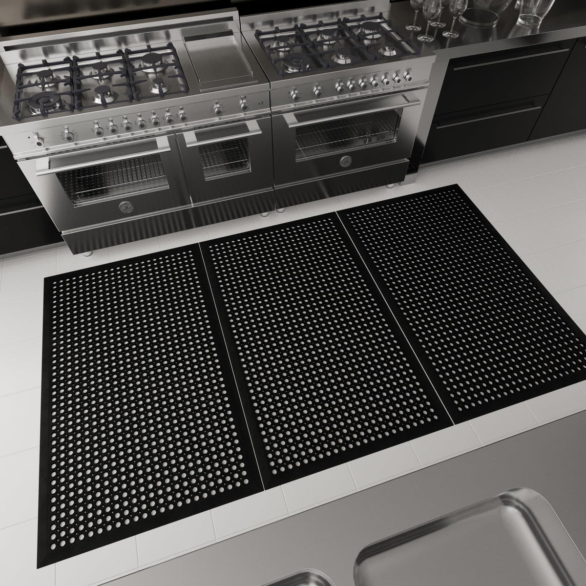 Ottomanson non-slip rubber mat in kitchen-use setup demonstrating secure placement.