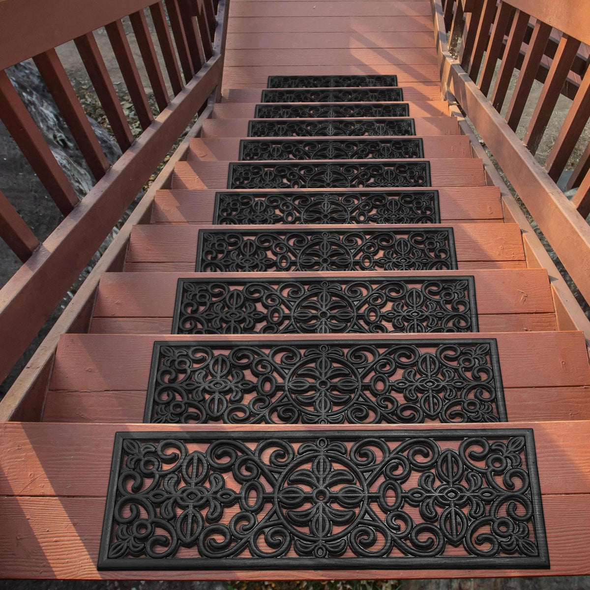 Ottomanson scroll classic pattern outdoor stair tread provides strong grip on textured surfaces.