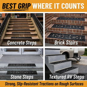 Ottomanson treads install easily on rough surfaces without tools for quick setup.