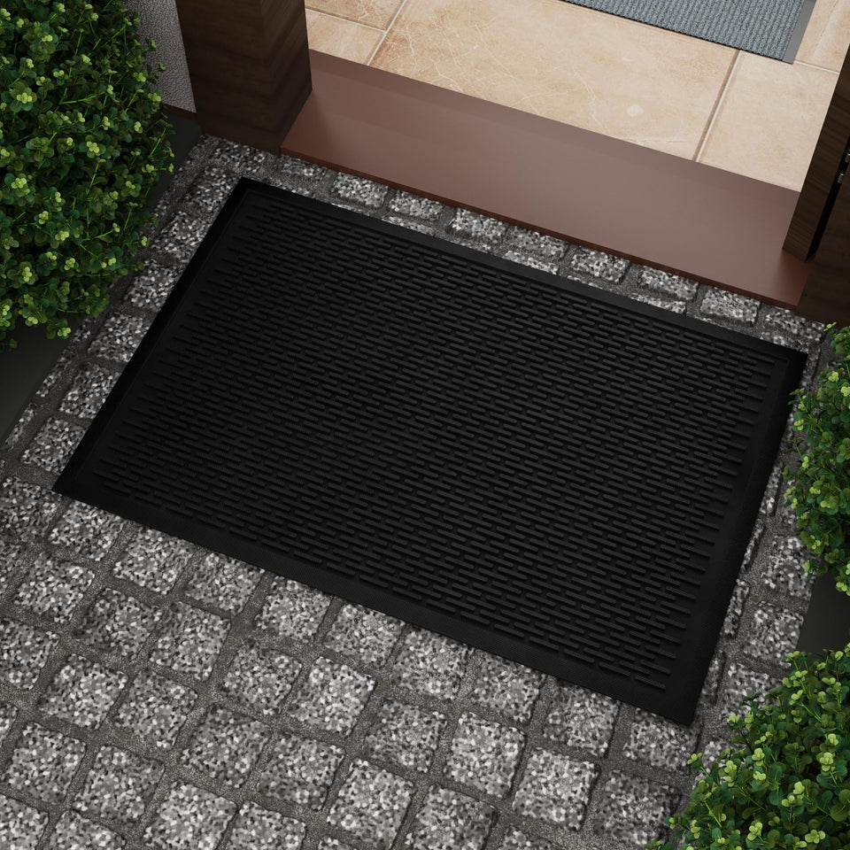 Ottomanson Rubber Ridge Doormat front view showing sturdy non-slip grip for busy entryways