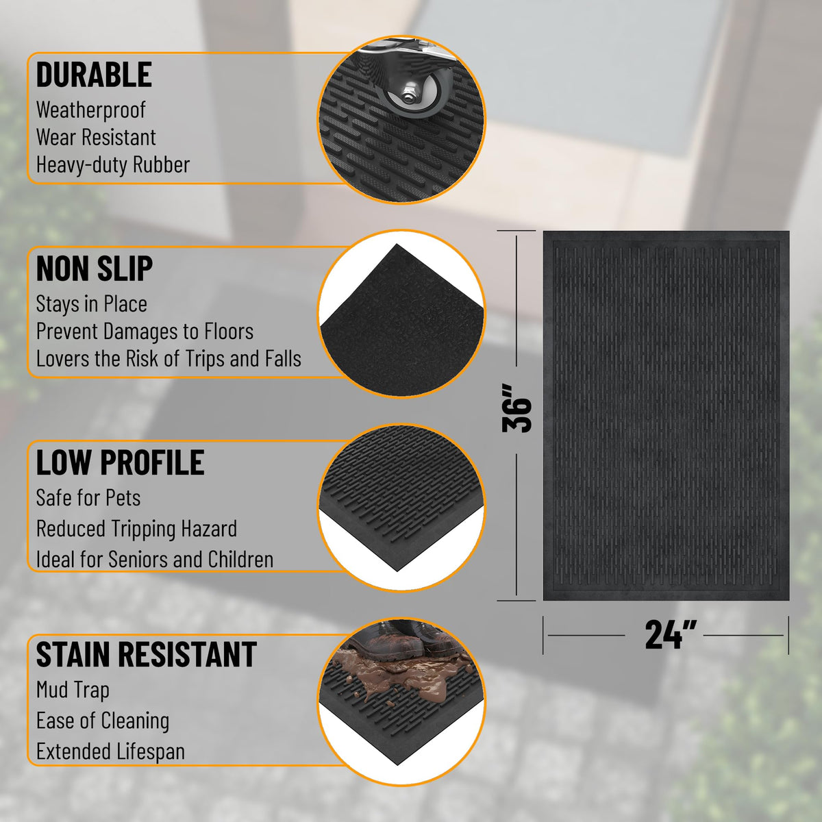 Ottomanson Rubber Ridge Doormat low-profile design maintains door clearance and floor protection