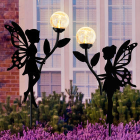Ouddy Decor solar fairy statue with globe illuminates paths at night