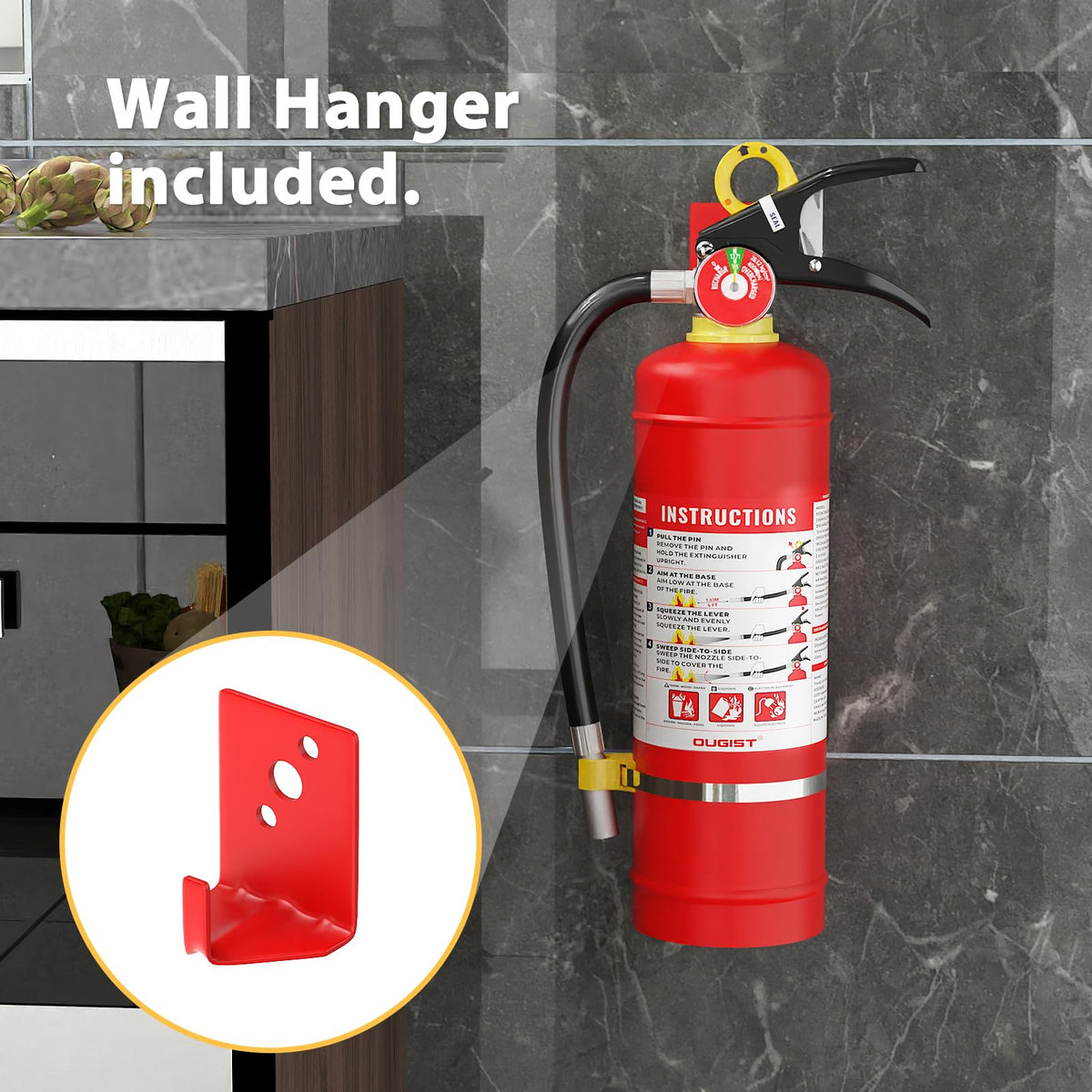 Ougist ABC extinguisher ideal for kitchen use against grease and electrical fires.