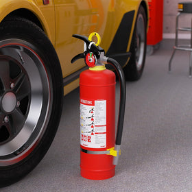 Ougist extinguisher includes production date and six-year program for peace of mind.