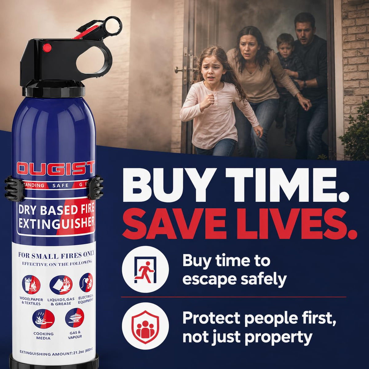 Ougist extinguisher with 13-foot range demonstrates safe distant use