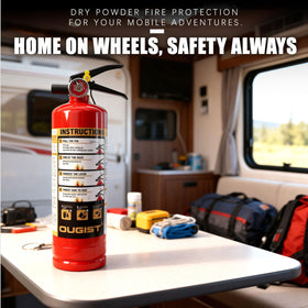 Ougist ABC fire extinguisher mounted in a car for road safety.