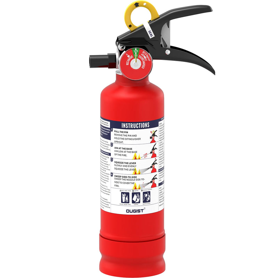Ougist ABC fire extinguisher with quick-release handle for fast, safe emergency response.