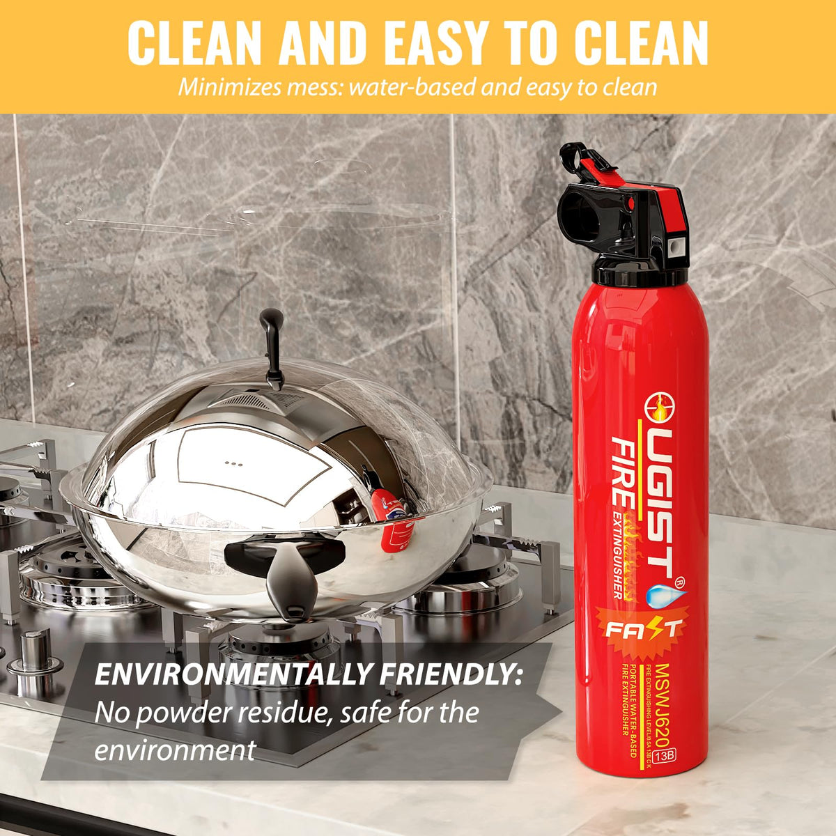 Ougist 21-ounce capacity enables fast suppression of small fires.
