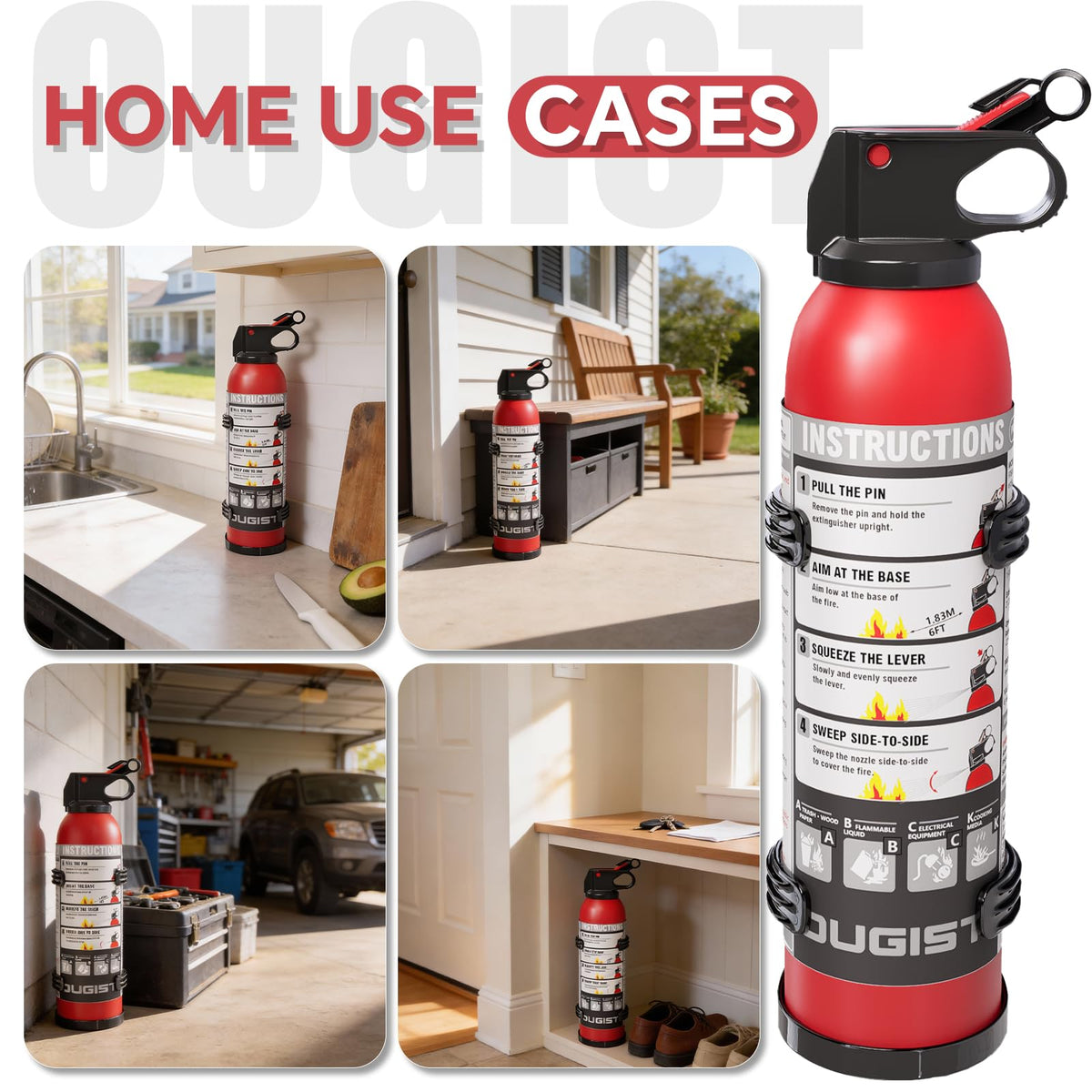 Ougist extinguisher with 13-foot reach for broader protection.