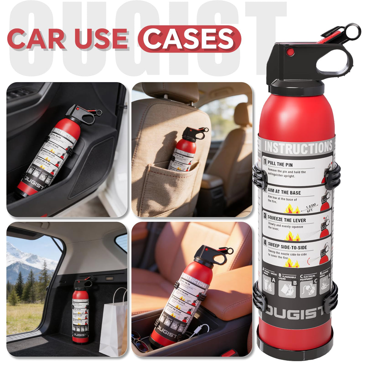 Ougist portable extinguisher ready for car or boat mounting.