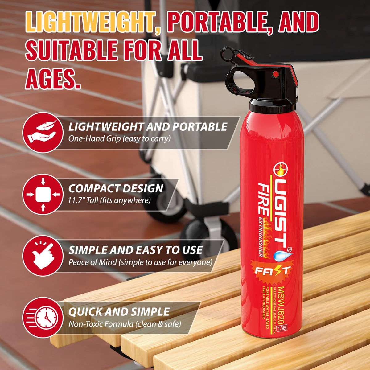 Ougist versatile protection for kitchen, vehicle, and garage fires.