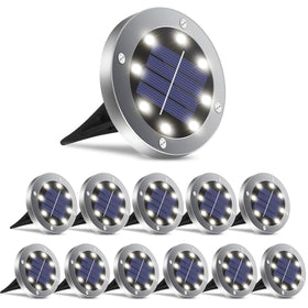 OULONGER solar ground light with 8 LEDs brightens driveways and walkways at night.