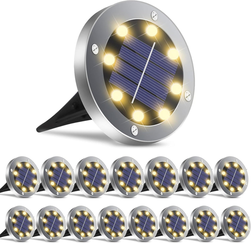 OULONGER solar ground lights with 8 LEDs offering bright walkway illumination.