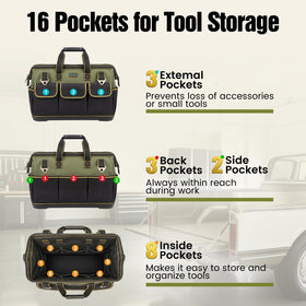 Ounic tool bag base close-up emphasizing abrasion-resistant molded bottom for harsh sites.
