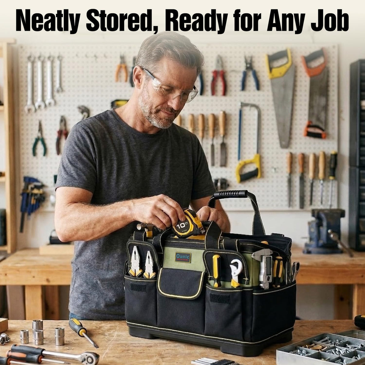 Ounic large tool bag exterior profile with wide opening for quick access.