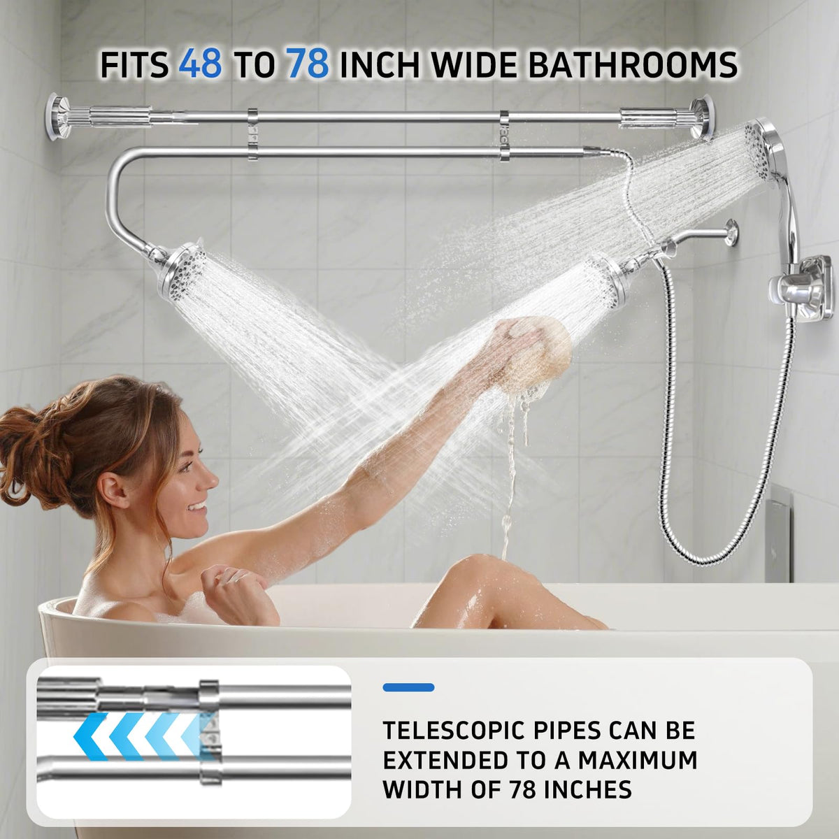 OURBAOFU extendable rod extended to fit tall showers