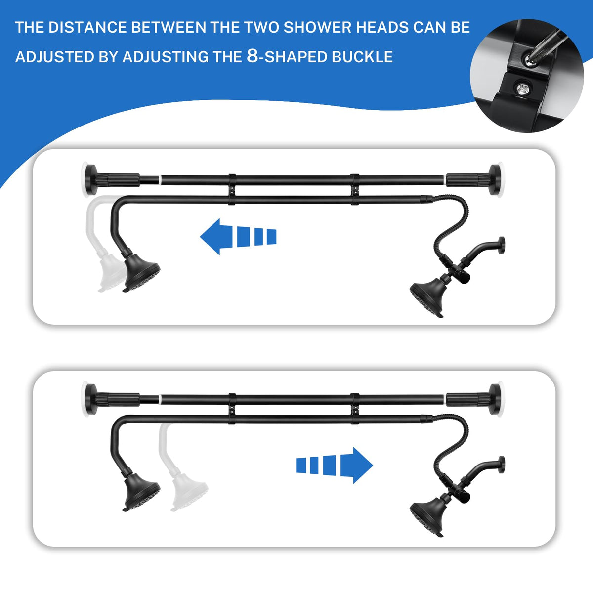 OURBAOFU tandem shower heads adjustable-telescope-rod for versatile fit in many bathrooms.