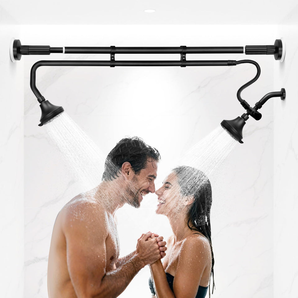 OURBAOFU tandem shower heads with dual heads for a spacious shower experience.