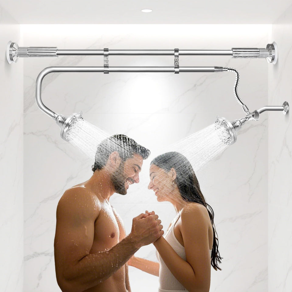 Ourbaofu tandem shower heads pair for two, delivering a spacious, high-pressure wash.
