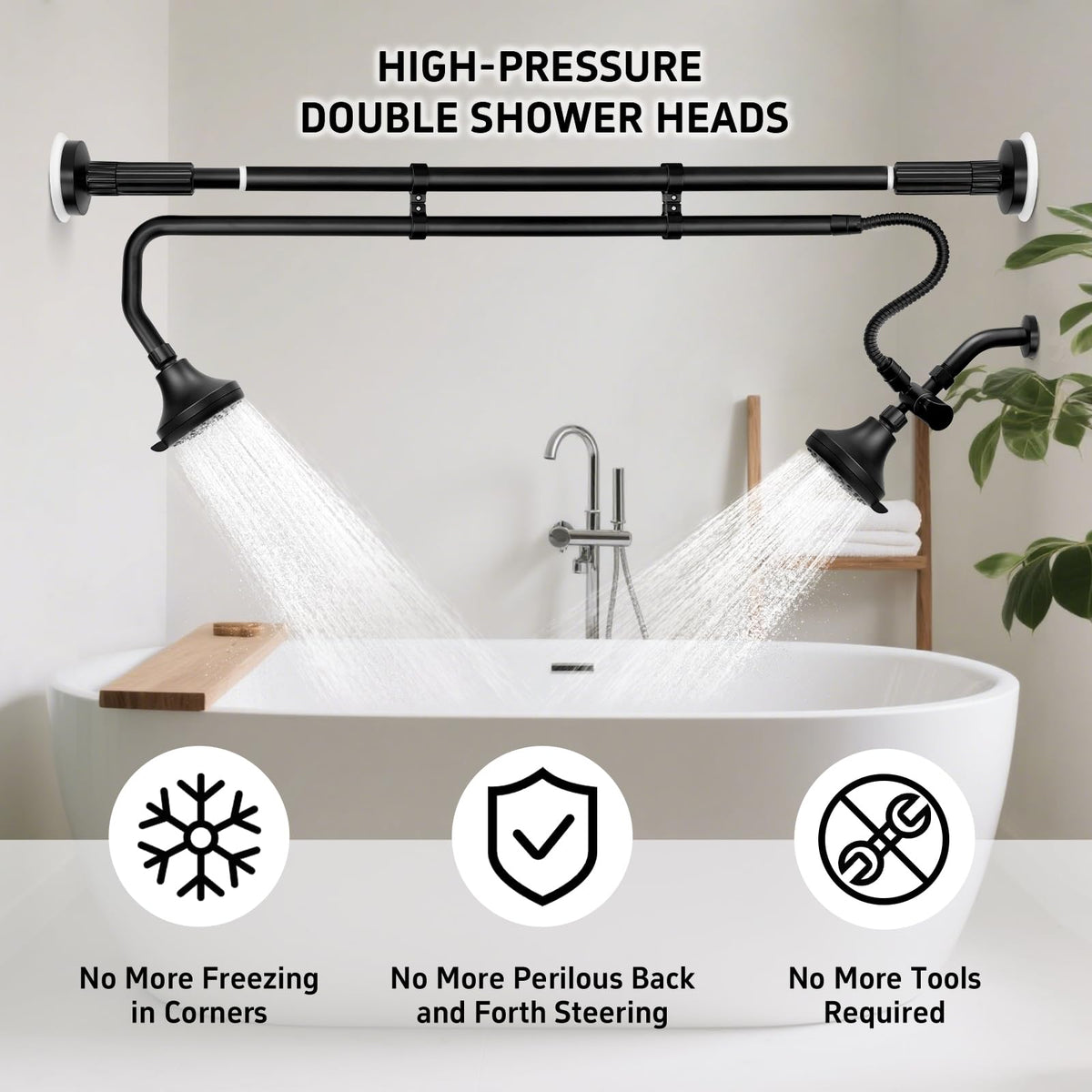 OURBAOFU tandem shower heads rust-resistant design supports everyday use.