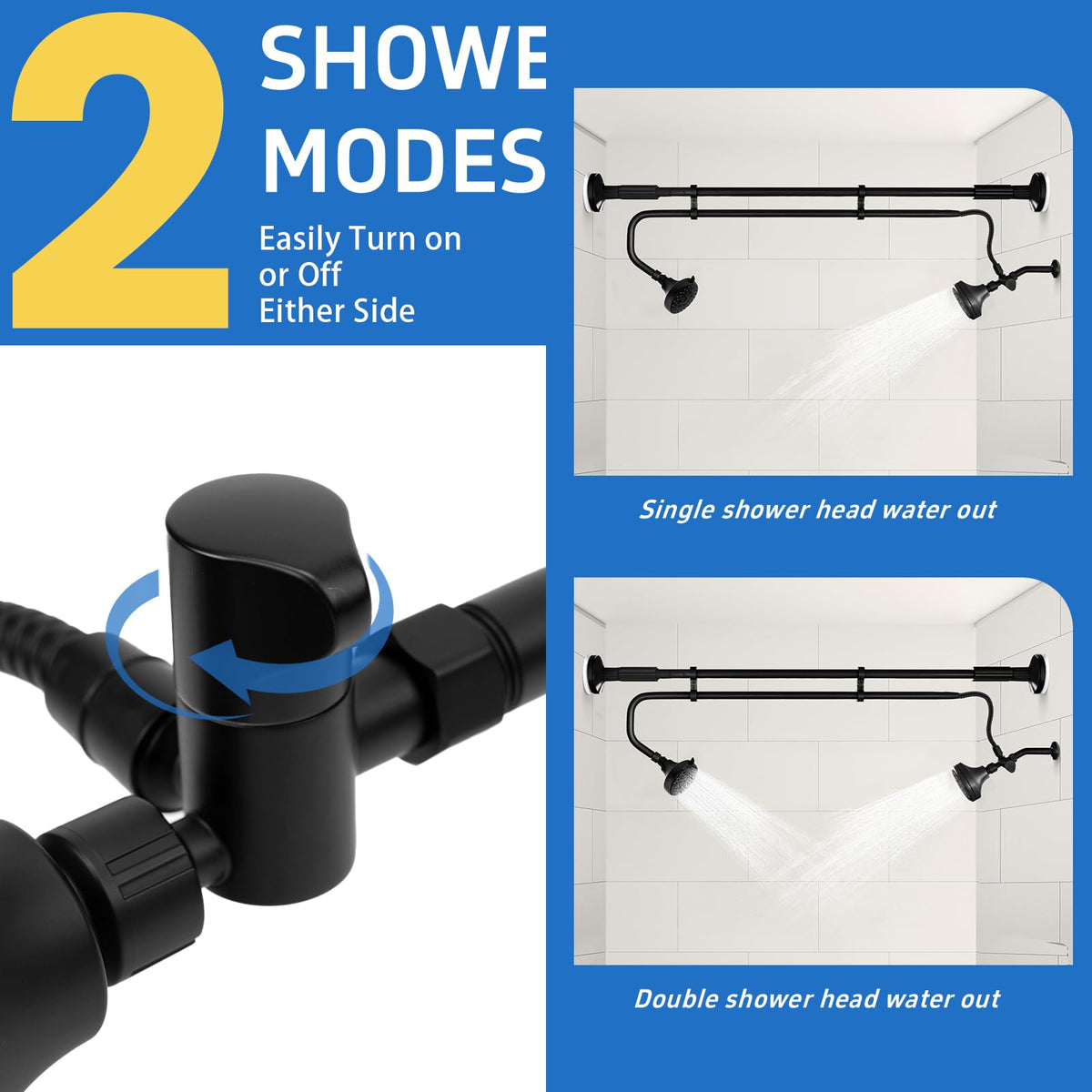 OURBAOFU tandem shower heads 304-stainless-steel body resists rust for durability.