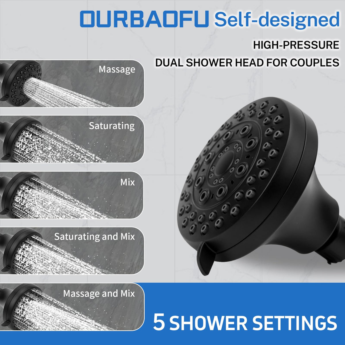 OURBAOFU tandem shower heads wall-mount installation simplifies setup without drilling.