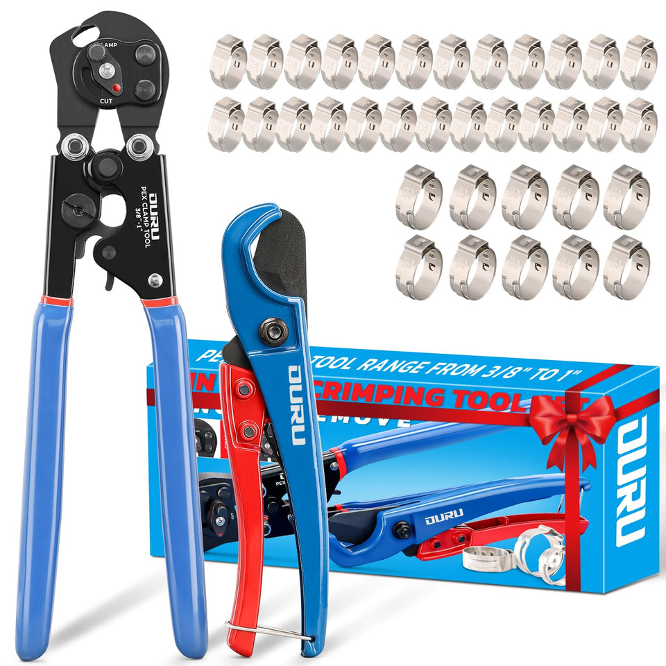 OURU 2-in-1 PEX crimping tool cinch and removal in use for secure connections