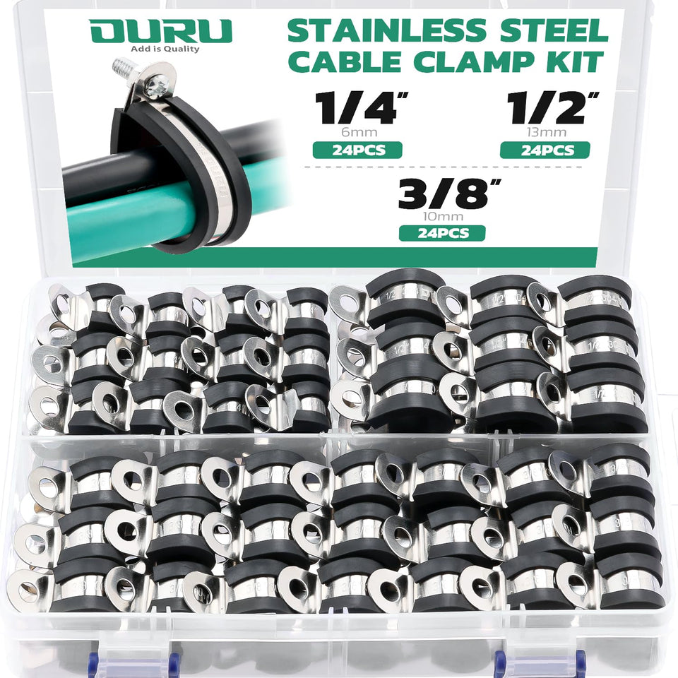 OURU 72pcs cable clamp kit in storage box for organized wiring projects.