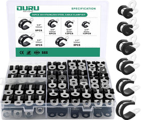 OURU cable clamps assortment box showing six sizes for easy organization and setup