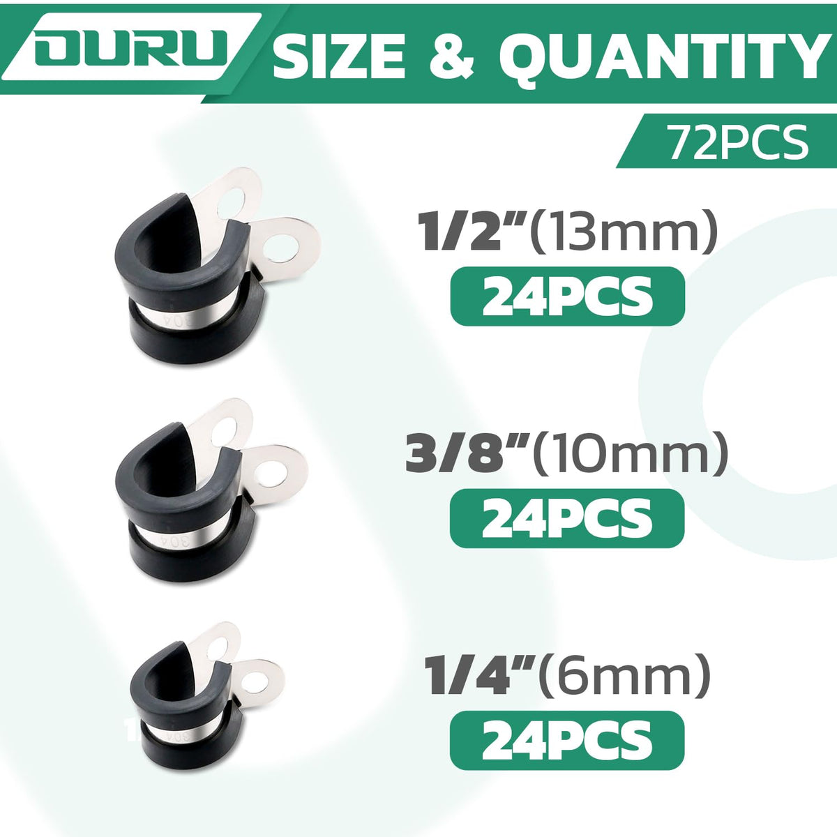OURU cable clamps sizes 6mm, 10mm and 13mm for versatile wiring.