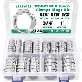 OURU Pex clamps set in box showing all sizes for easy selection and organization.