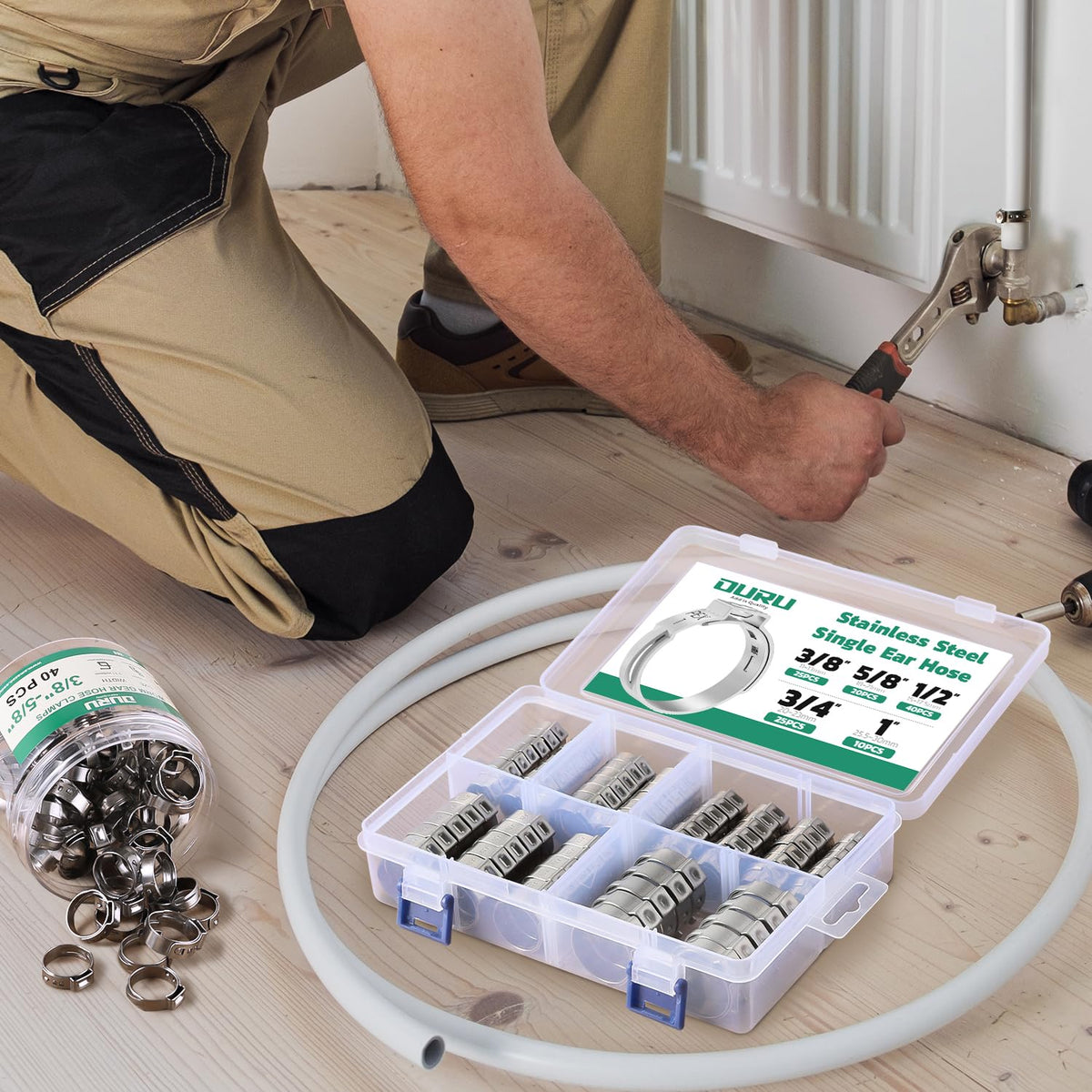 OURU Pex clamps storage box keeps everything organized for convenient remodeling projects.