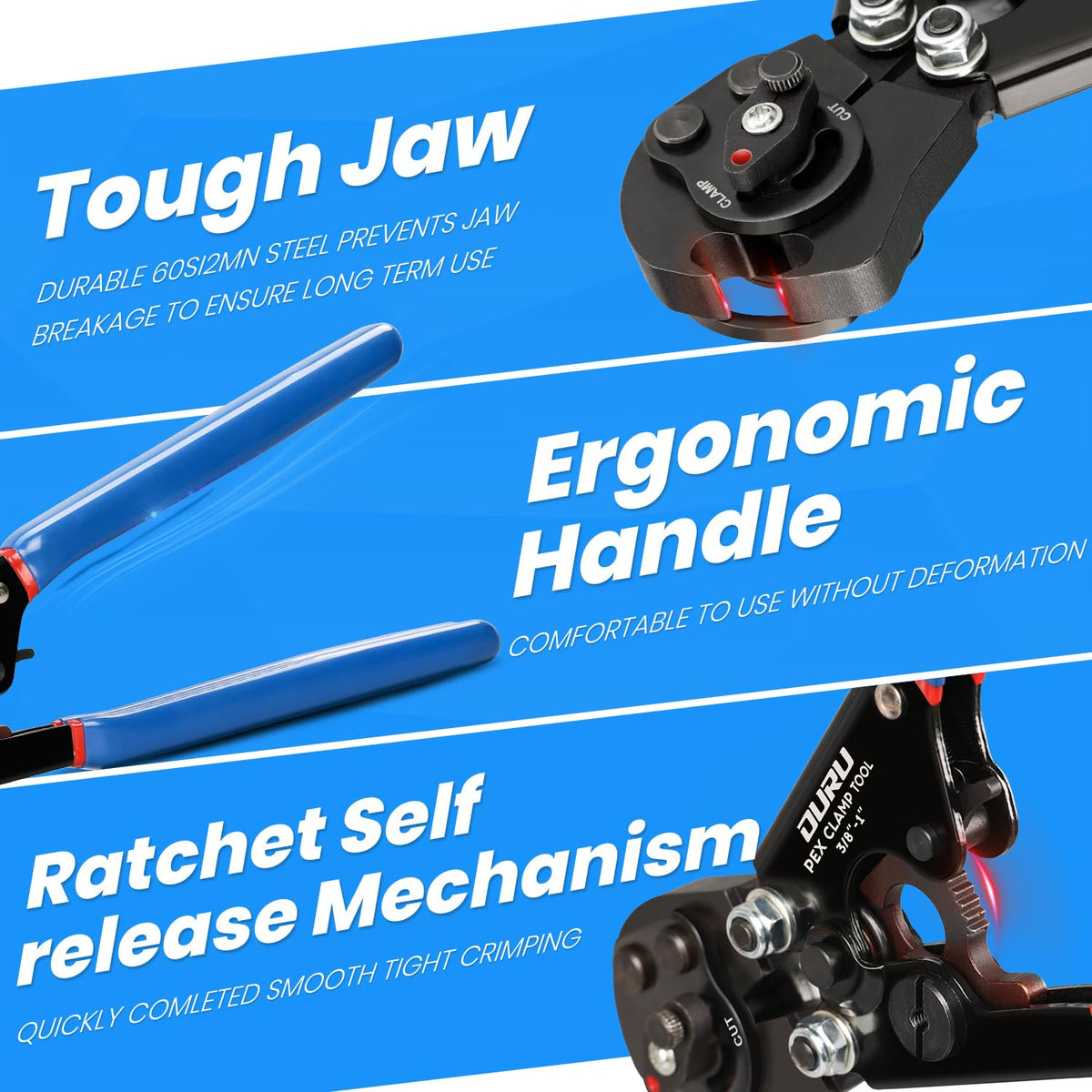OURU ratchet self release mechanism enables easy, precise crimps