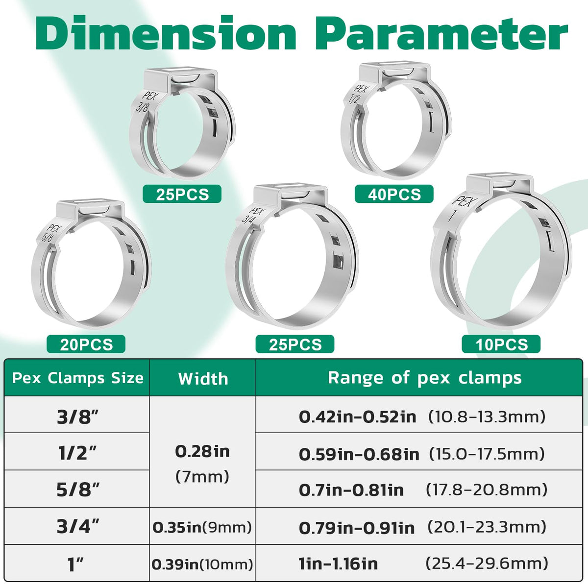 OURU stainless steel PEX clamp close-up highlights durable, corrosion-resistant cinch design.