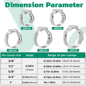 OURU stainless steel PEX clamp close-up highlights durable, corrosion-resistant cinch design.