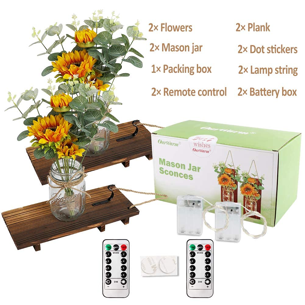 OurWarm mason jar wall decor with LED lights adds warm ambiance to kitchens.