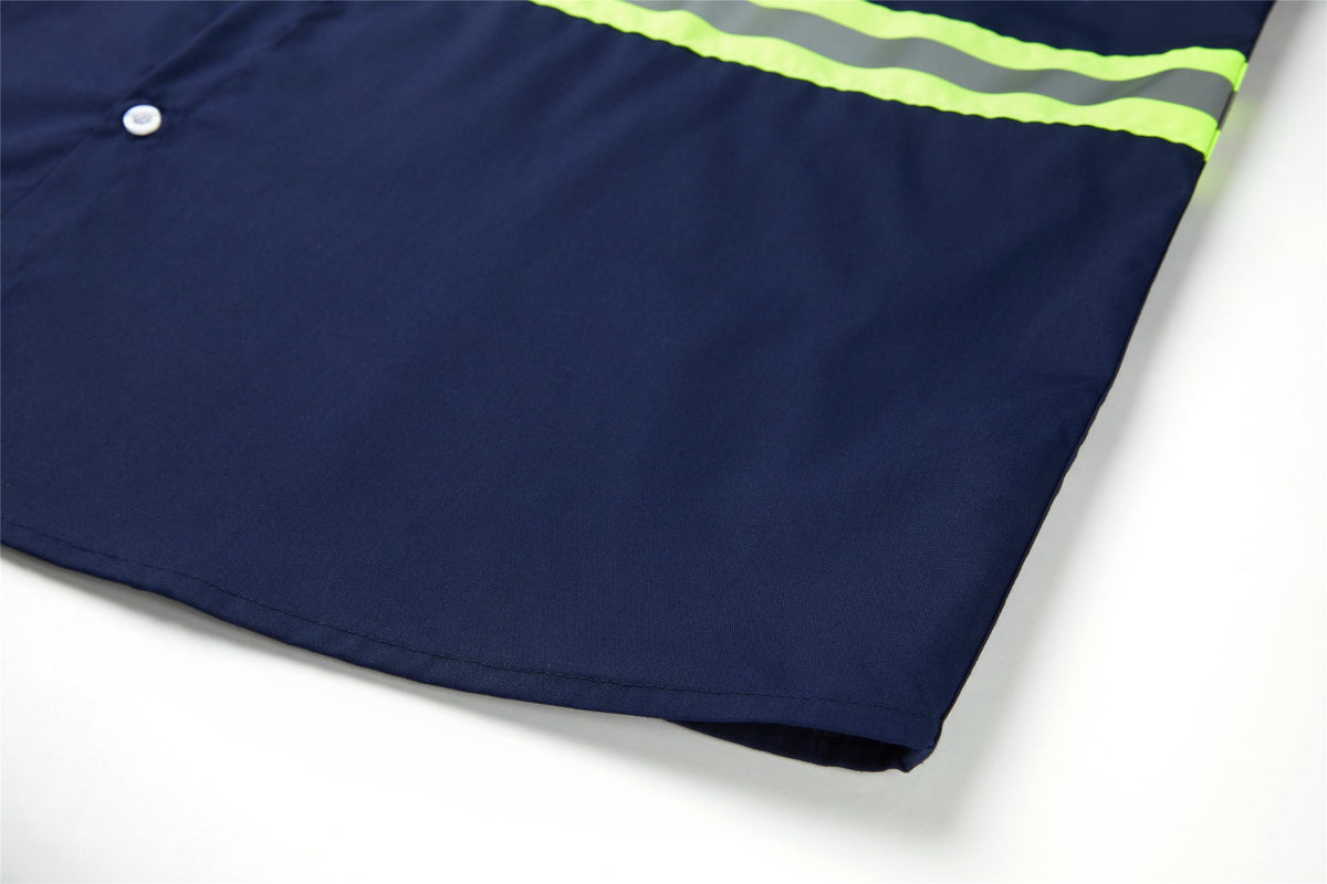Ousafeve Class 3 Navy Hi-Vis back view with reflective tape