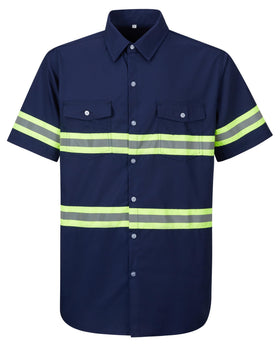 Ousafeve Class 3 Navy Hi-Vis front view highlighting visibility on site