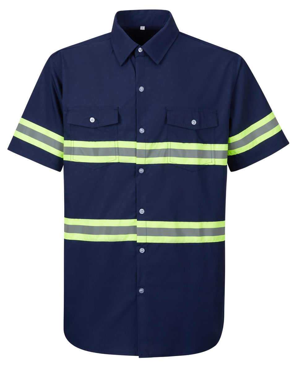 Ousafeve Class 3 Navy Hi-Vis front view highlighting visibility on site
