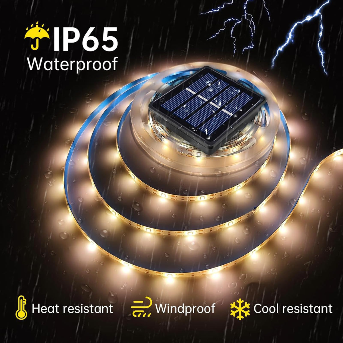 Ousam Led cuttable solar strip light folded to fit irregular edges.