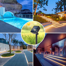 Ousam Led driveway and pathway lighting at dusk using solar strip light.
