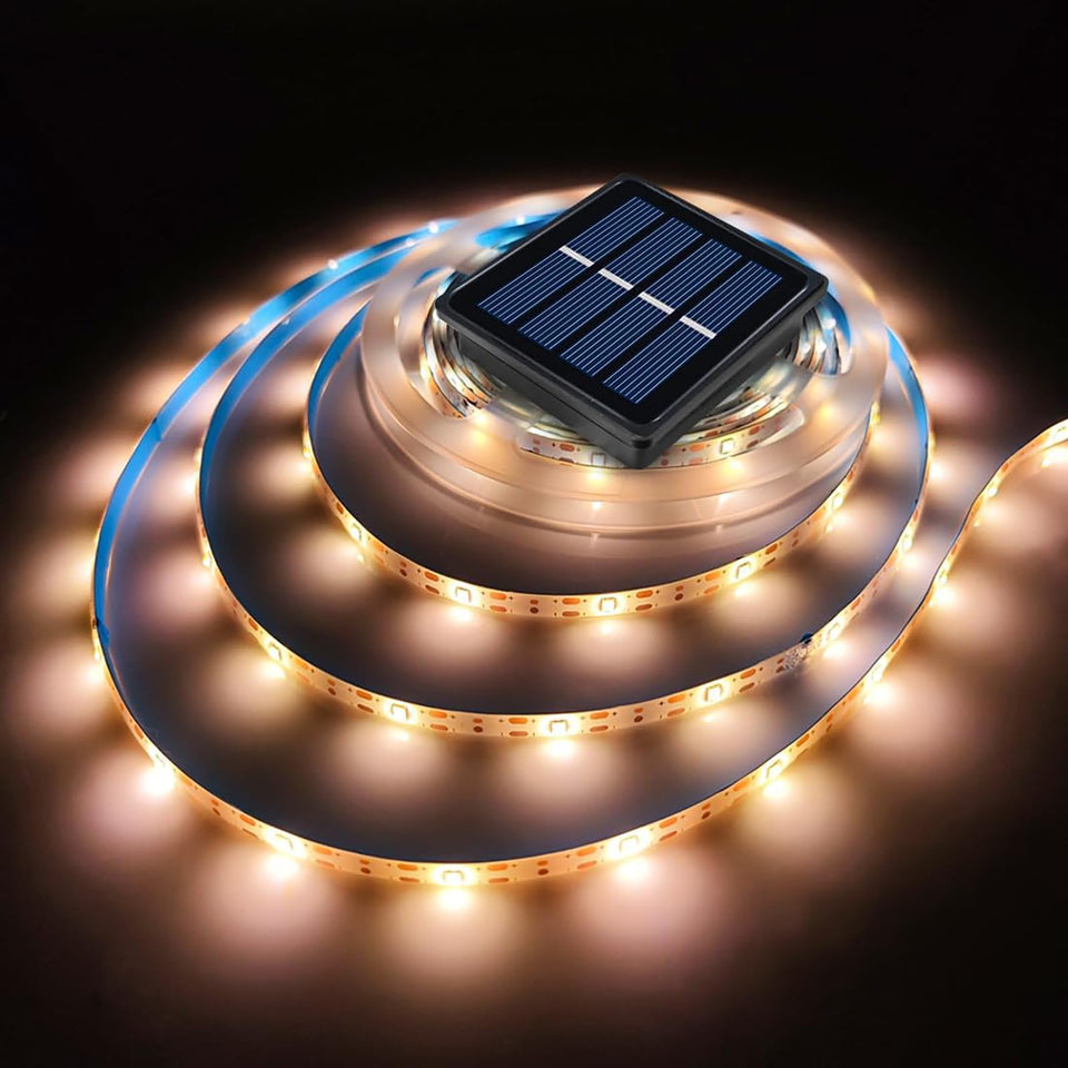 Ousam Led solar strip light close-up with warm 3000K glow for outdoor ambiance.