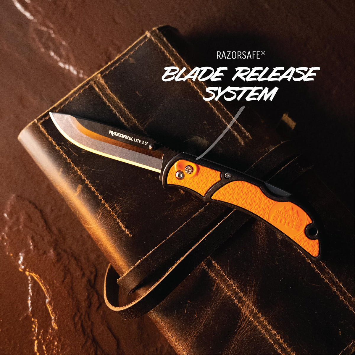 OUTDOOR EDGE RazorLite EDC blaze-orange handle enhances visibility