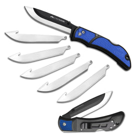 Outdoor Edge RazorLite EDC knife with blue handle, ideal for quick field tasks.
