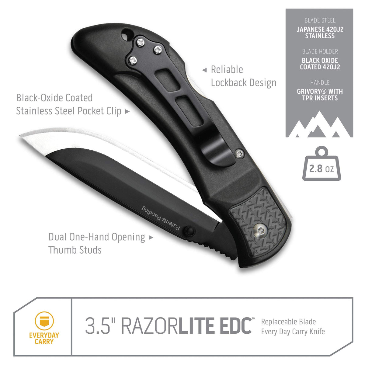 OUTDOOR EDGE RazorLite lifetime service promise with supportive care.