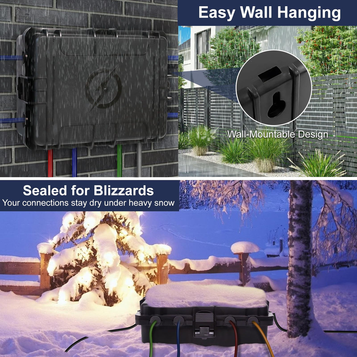 OUTDSPLY eight cable ports help organize cords with secure gaskets.