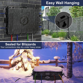 OUTDSPLY eight cable ports help organize cords with secure gaskets.