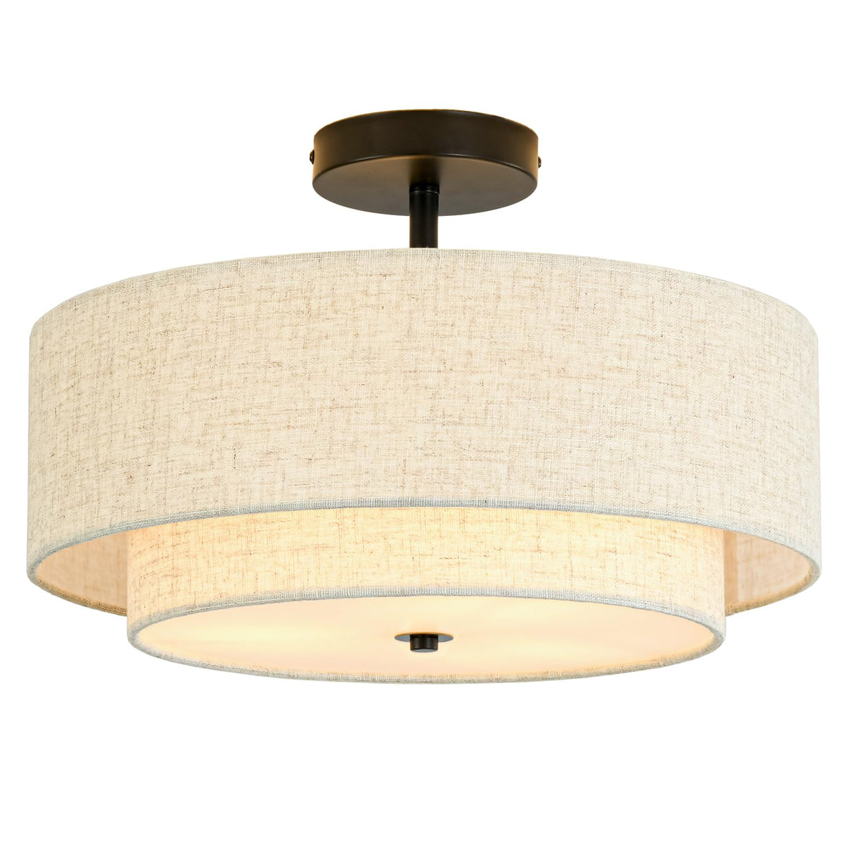 Outiron 16-inch drum chandelier with black shade enhances dining ambience.